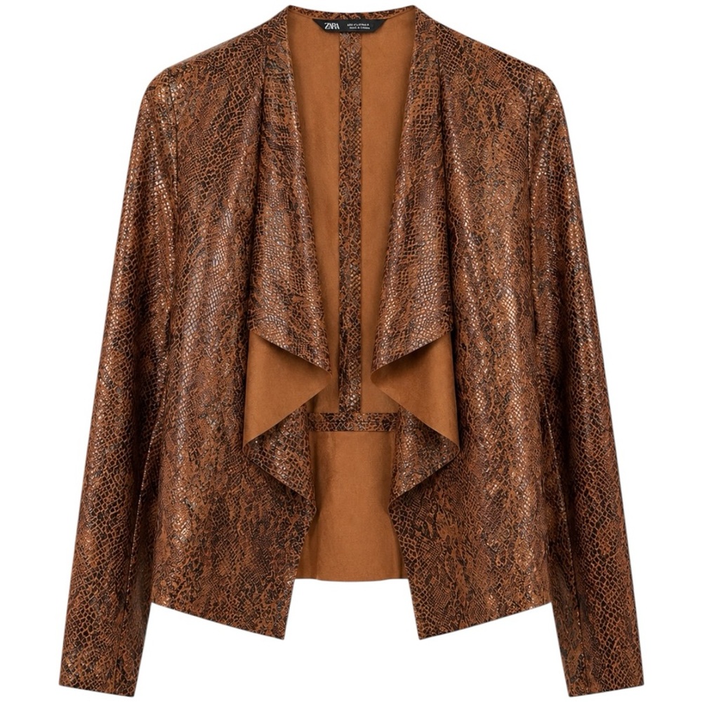 Zara Brown Faux-Snake Draped Jacket